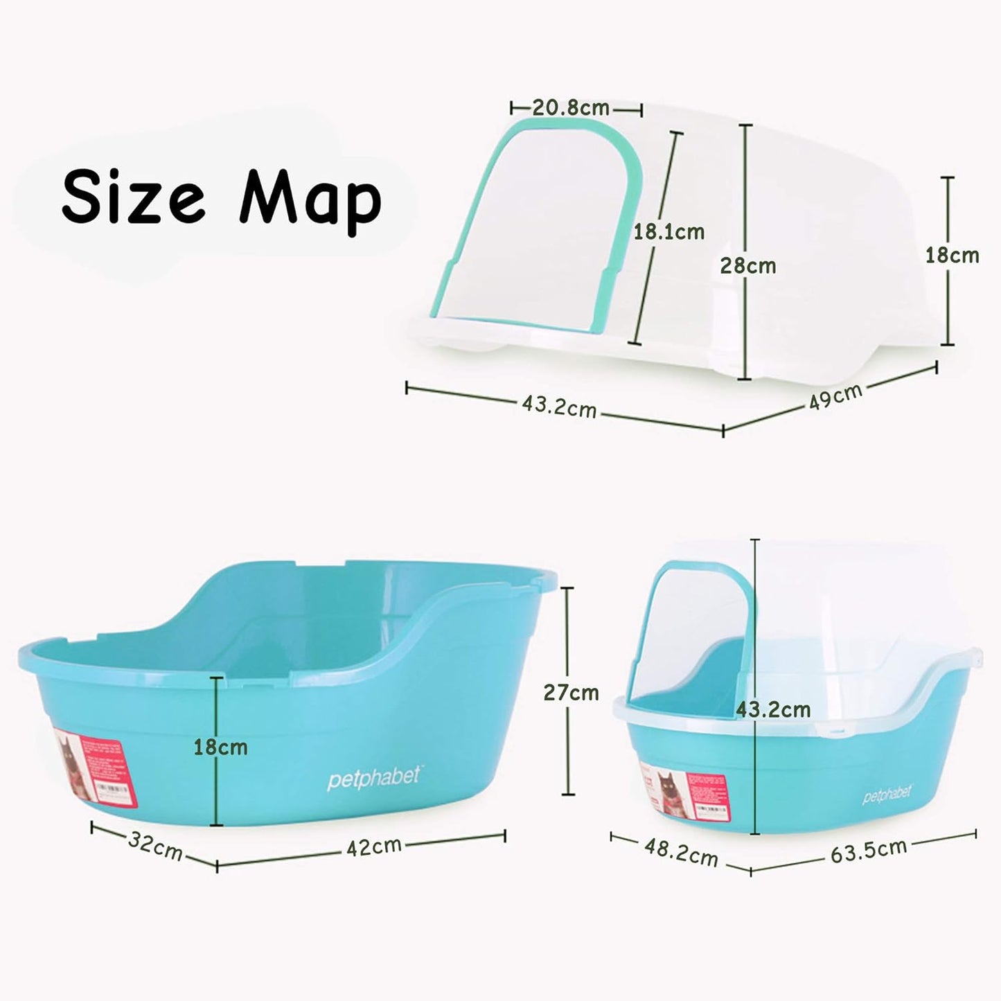 Jumbo Hooded Cat Litter Box, Extra Large, Teal